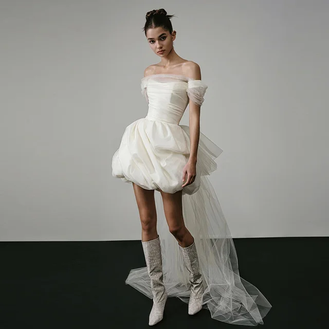 Off shoulder Light Wedding Dress White Short White - Shop at LoveMi