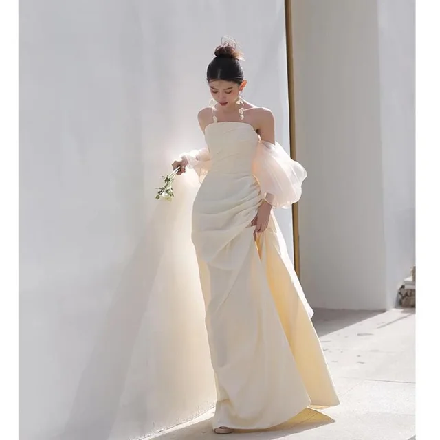 Outdoor Travel Shooting Light Yarn Dress Skirt Champagne Beige - Shop at LoveMi