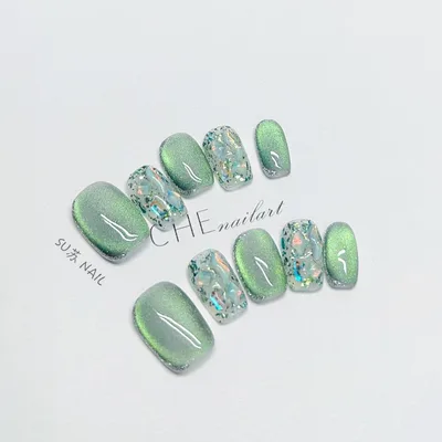 Rhinestone White Summer Finished Product Nail Shaped Piece Short Square - Shop at LoveMi