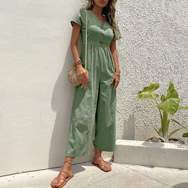 Women's Casual Summer Wide leg Jumpsuit Green - Shop at LoveMi