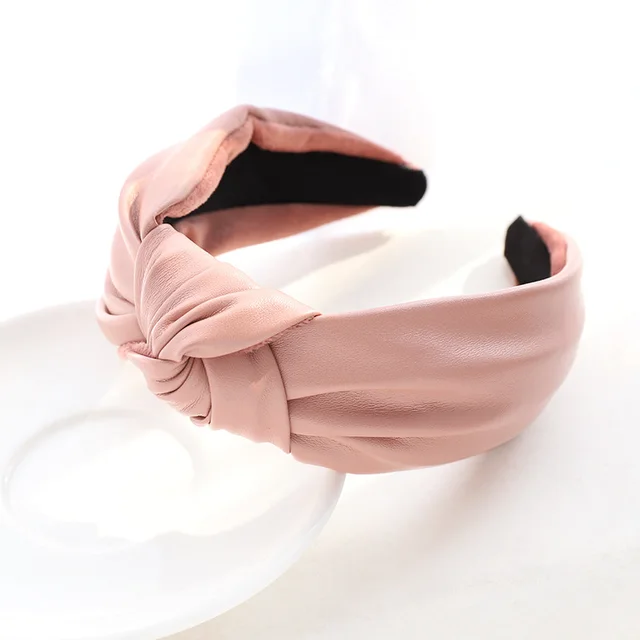 Fashion Solid Color Leather Hairpin Women's Hair Accessories PU Leather Headband Pink - Shop at LoveMi