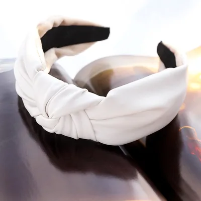 Fashion Solid Color Leather Hairpin Women's Hair Accessories PU Leather Headband White - Shop at LoveMi
