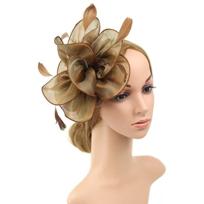 Organza Top Hat Headwear Performance Feather Hair Band Coffee - Shop at LoveMi