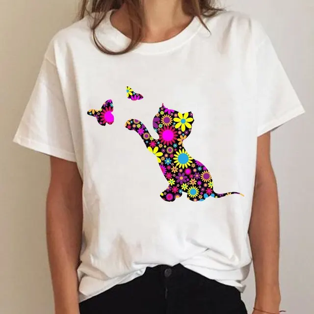 Women's Short Sleeve Cat Print Mgq27855 - Shop at LoveMi