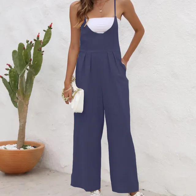 Women's Solid Color Casual Jumpsuit Navy Blue - Shop at LoveMi