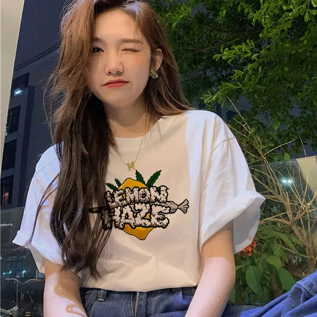 Short sleeved Women's Clothing Ins Fashion Printing Fashion All matching Smoke Lemon - Shop at LoveMi