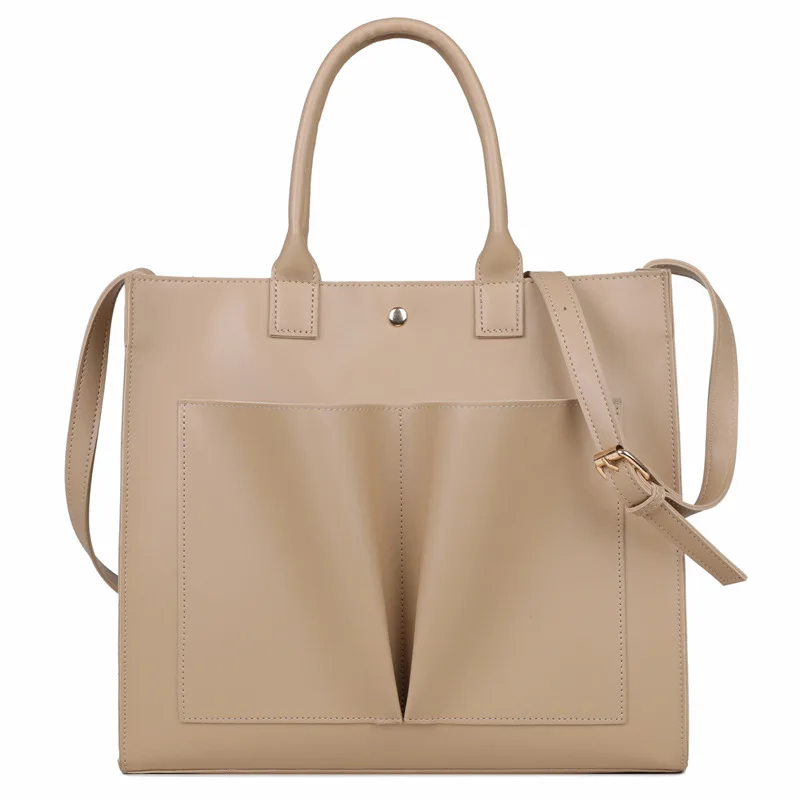 Large Capacity PU Solid Color Shoulder Women's Messenger Tote Bag Apricot - Shop at LoveMi