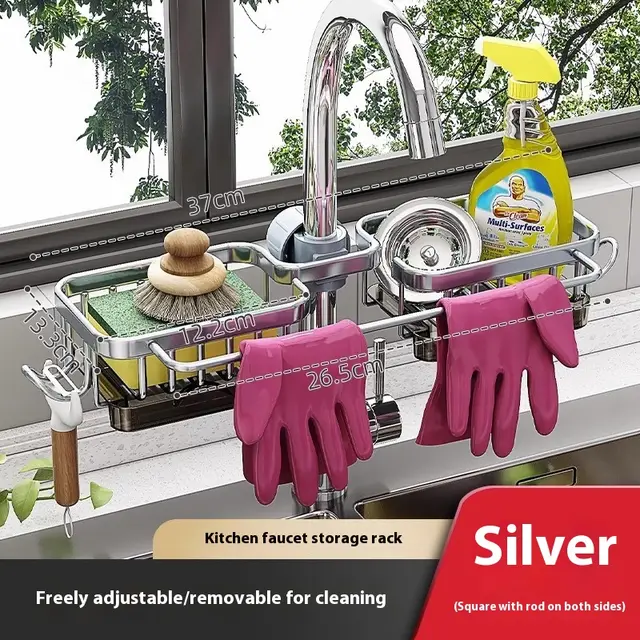 Kitchen Space Aluminum Sink Faucet Storage Rack Dishwasher Vegetable Sink Supplies Household Drain Basket Bathroom Accessories Upgraded Silver Sq... Upgraded Silver Square - Shop at LoveMi