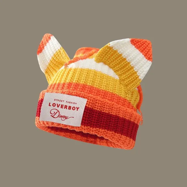 Wool Knitted Woolen Cap Cute Warm Orange - Shop at LoveMi