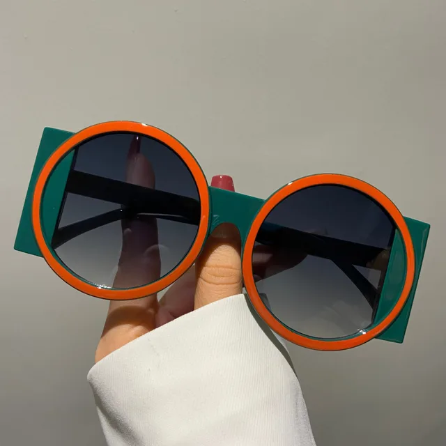 Round Large Frame Sunglasses Cool Contrast Color Green Frame - Shop at LoveMi