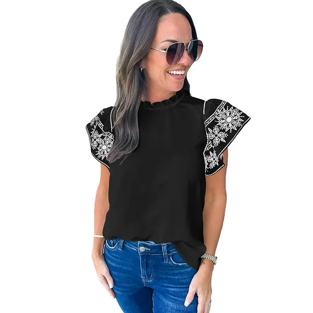 Summer Women's Special interest Design Chiffon Shirt Short sleeved Top P2Black - Shop at LoveMi