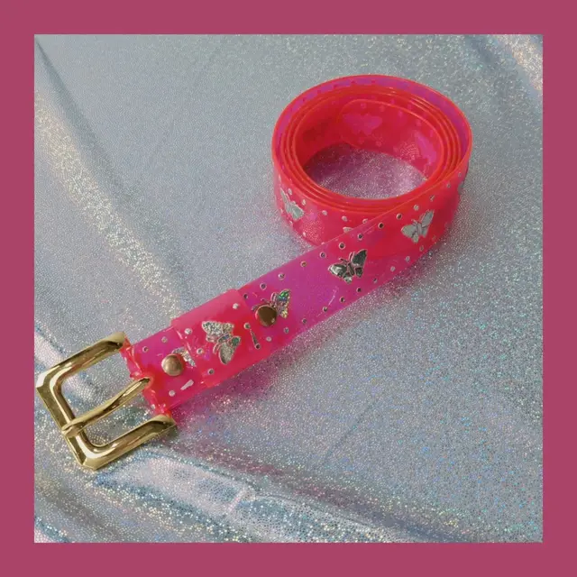 Transparent Fluorescent Butterfly Retro Easy Matching Decorative Belt Rose Red Belt Gold Buckle - Shop at LoveMi