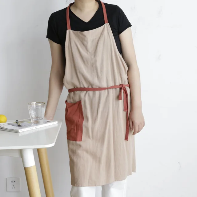 Cotton Chef Apron Summer Work Clothes Erasable Hand Overclothes Beige - Shop at LoveMi