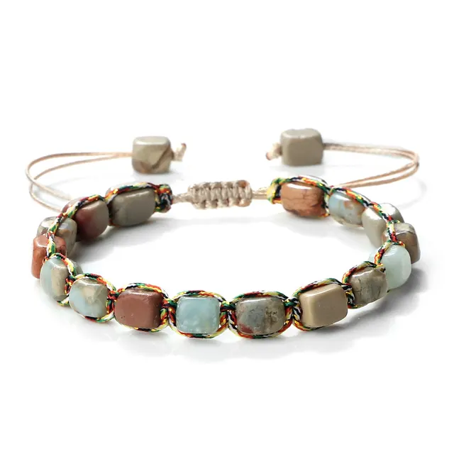 Retro Bohemian Style Hand Weaving Bracelet Shoushan Stone Square - Shop at LoveMi