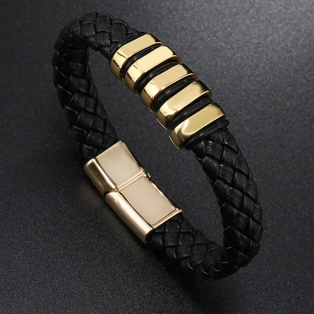 Multi layer Leather Woven Bracelet Wrist Ring Gold - Shop at LoveMi