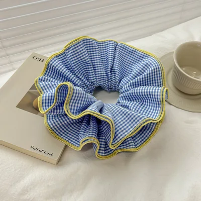 Women's Mori Style Floral Plaid Hair Ring Headdress Sky Blue - Shop at LoveMi