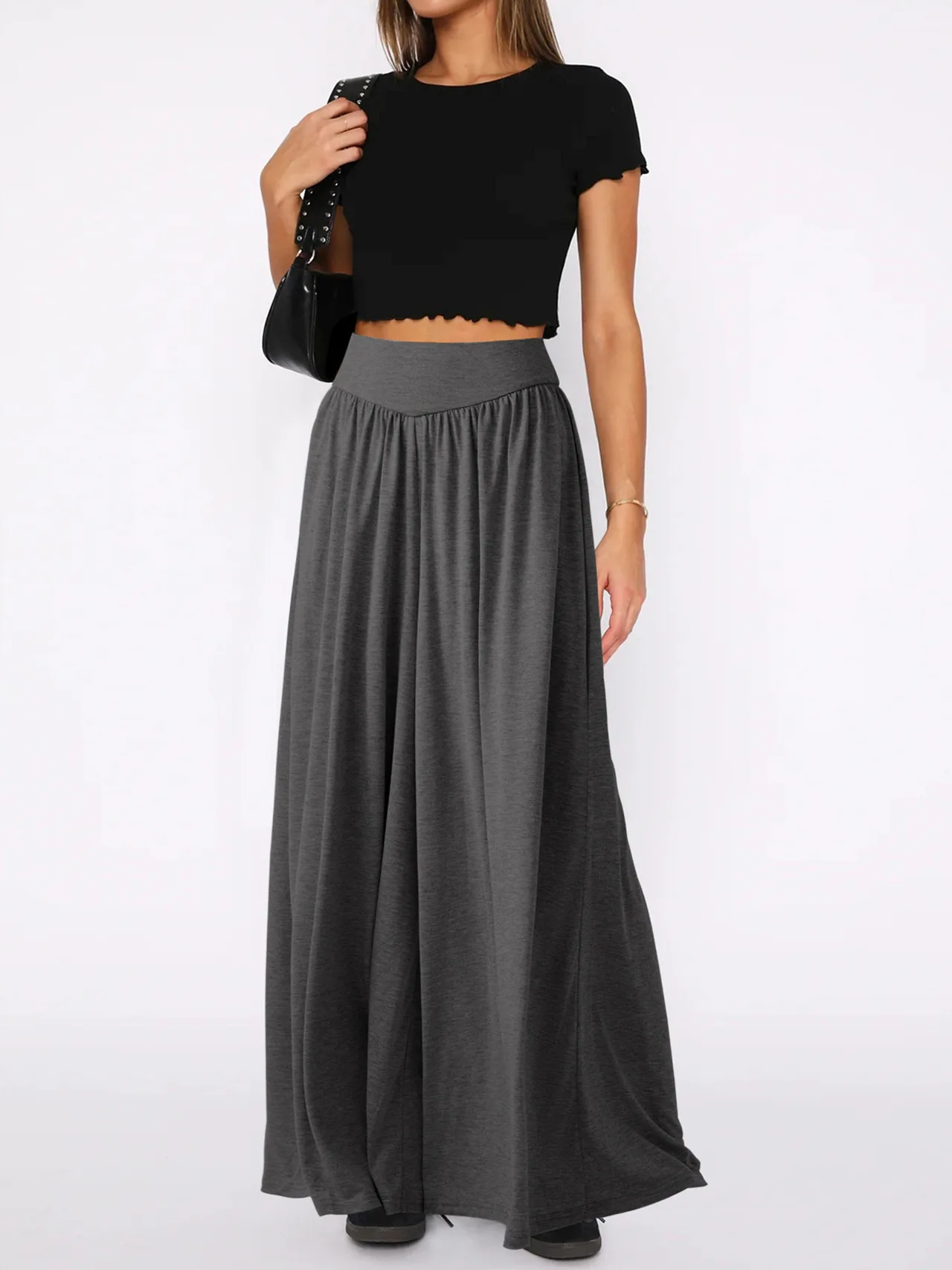 Loose-fitting Dance Draping Effect Pants High Waist Wide Leg - Dark Gray