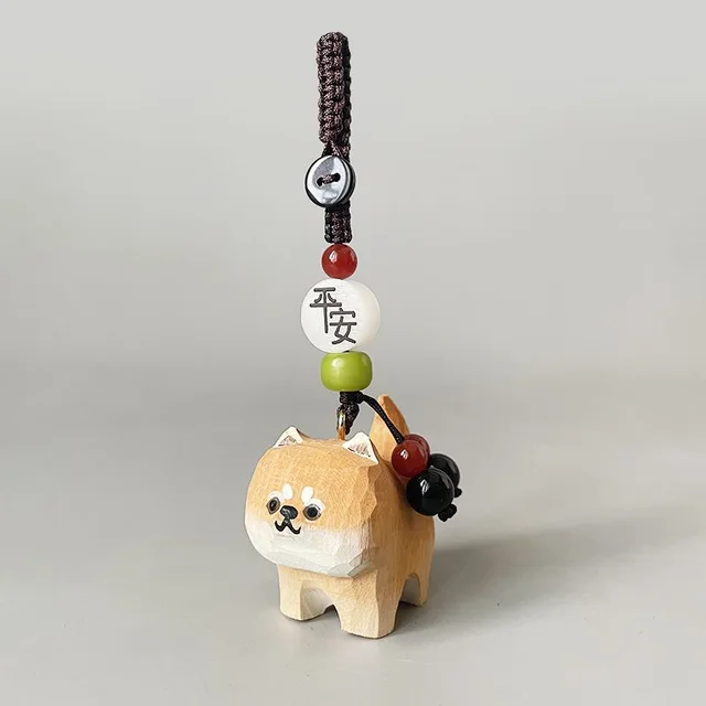 Handmade Wood Carving Orange Tabby Cat Shiba Inu M Safe Six Words Mantra Woven Keychain 03 Shiba Inu - Shop at LoveMi