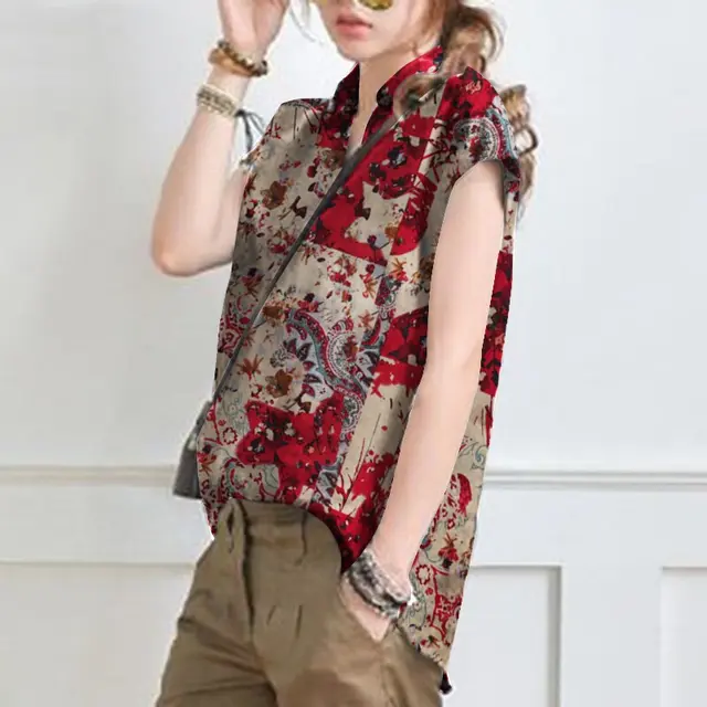 Women's Printed Short Sleeve Casual Fashion Wine Red - Shop at LoveMi