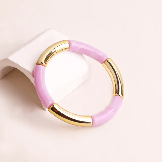 Women's Creative Tube Bead Elastic Acrylic Two color Elbow Round Tube Bracelet No 32 Color - Shop at LoveMi