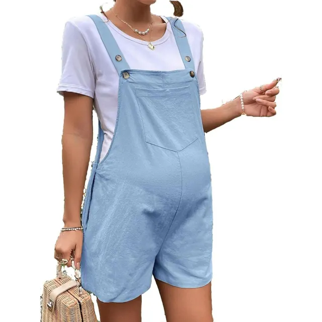 European And American Solid Color Suspender One piece Shorts With Adjustable Waist Sapphire Blue - Shop at LoveMi
