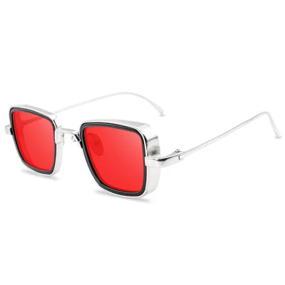 Women's Retro Fat Edge Square Trendy Outdoor Fashion Silver Frame Red - Shop at LoveMi