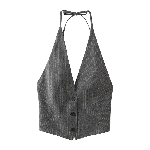 Women's V neck Backless Pinstripe Vest - Shop at LoveMi