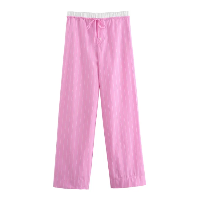 Women's Simple Striped Pajamas Style Shirt Pants Suit Striped Pants - Shop at LoveMi