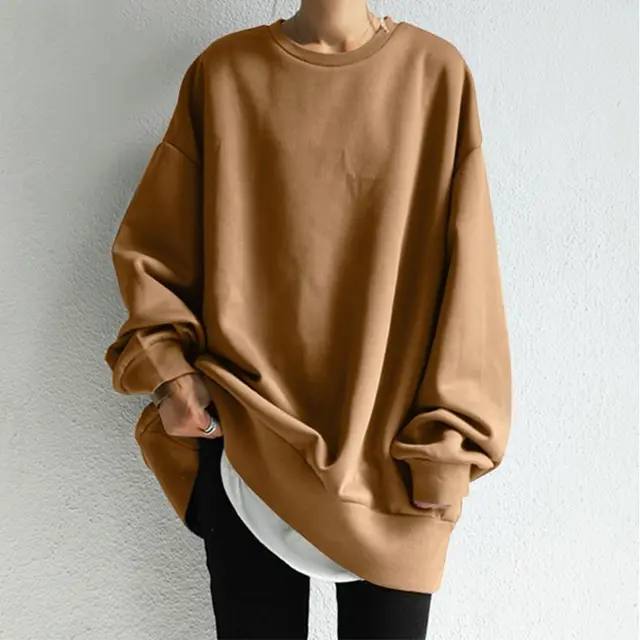 Women's Pullover Round Neck Loose Sweater Brown - Shop at LoveMi