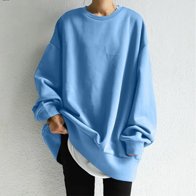 Women's Pullover Round Neck Loose Sweater Light Blue - Shop at LoveMi