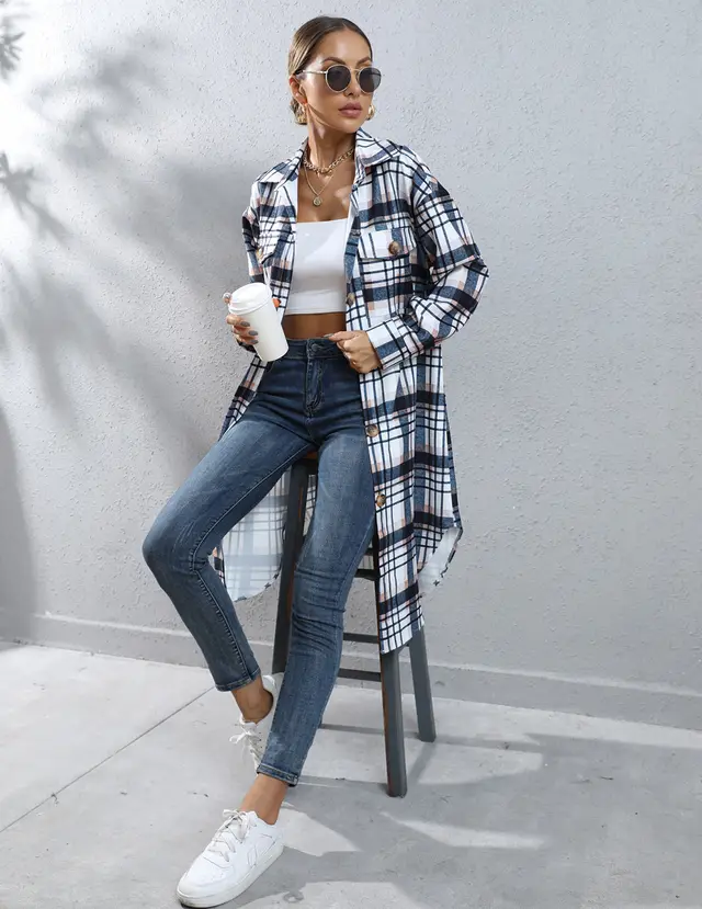 Autumn And Winter Plaid Single breasted Long Trench Coat 109634 Brown - Shop at LoveMi