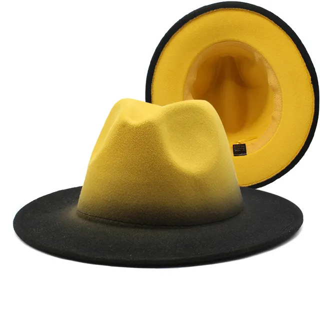 New Wide Brim Woolen Thick Gradient Two color Top Hat Yellow And Black - Shop at LoveMi