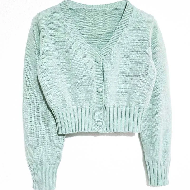 V neck Long Sleeve Short Coat Sweater Green - Shop at LoveMi