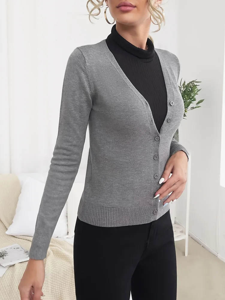 Women's Button Sweater Cardigan Sweater Coat Flower Gray - Shop at LoveMi