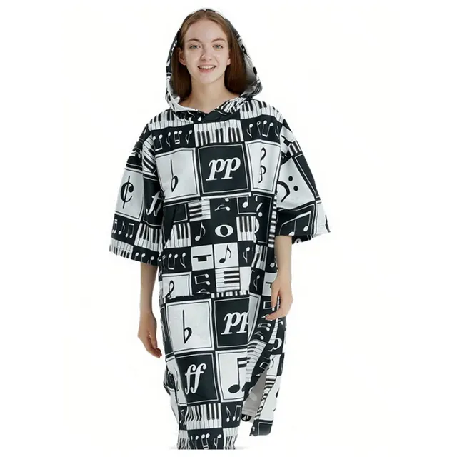 Cross border Floral Hooded Laundry Quick drying Towel Cloak Bathrobe Beach Towel Bathtub Pool Shawl Black Notes With Sleeves - Shop at LoveMi