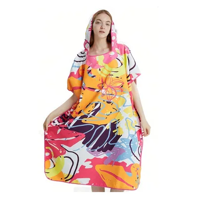 Cross border Floral Hooded Laundry Quick drying Towel Cloak Bathrobe Beach Towel Bathtub Pool Shawl Red Leaves - Shop at LoveMi