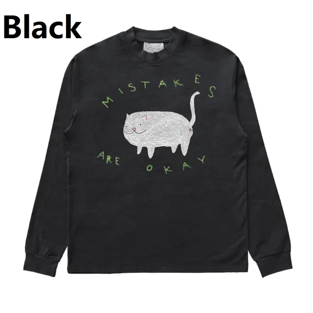 Simple Cute Animal High Street Design Stiff Long Sleeve T shirt Black - Shop at LoveMi