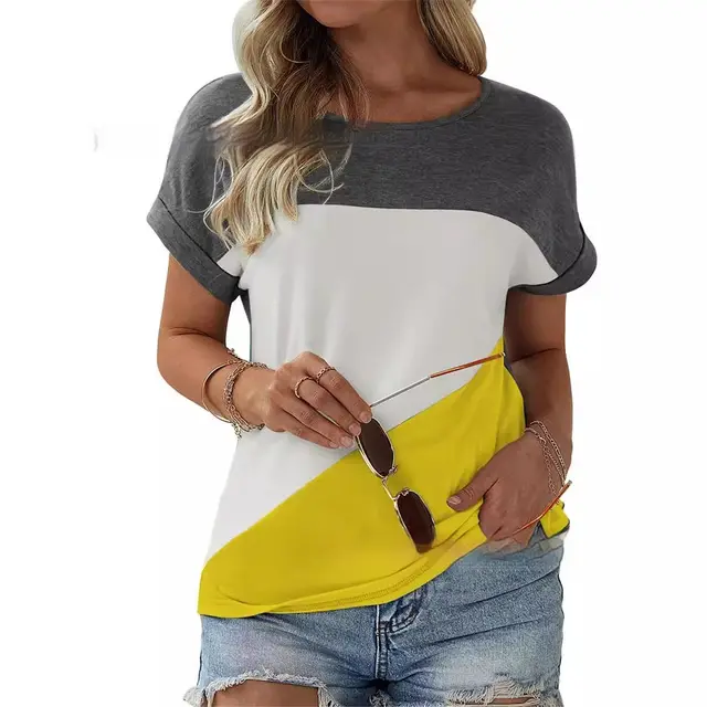 Women's Short Sleeve Loose Top Printed Drop Shoulder Qr06185 - Shop at LoveMi