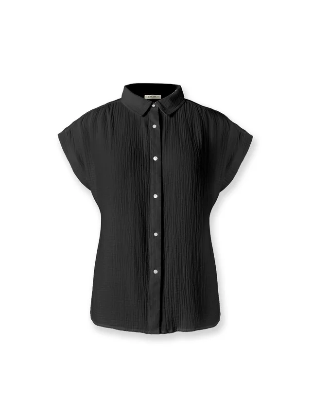 Women's Cotton Short sleeved Shirt With Raglan Sleeves Black Qr27286 - Shop at LoveMi