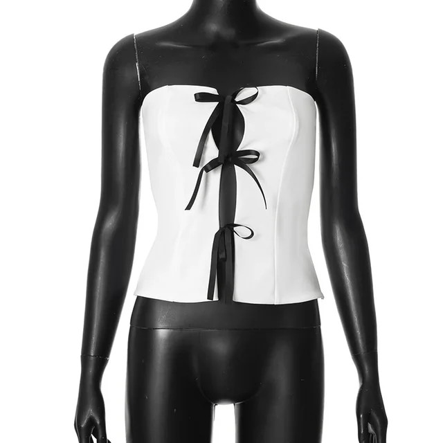 Women's Contrast Color Bow Rope Tube Top White - Shop at LoveMi