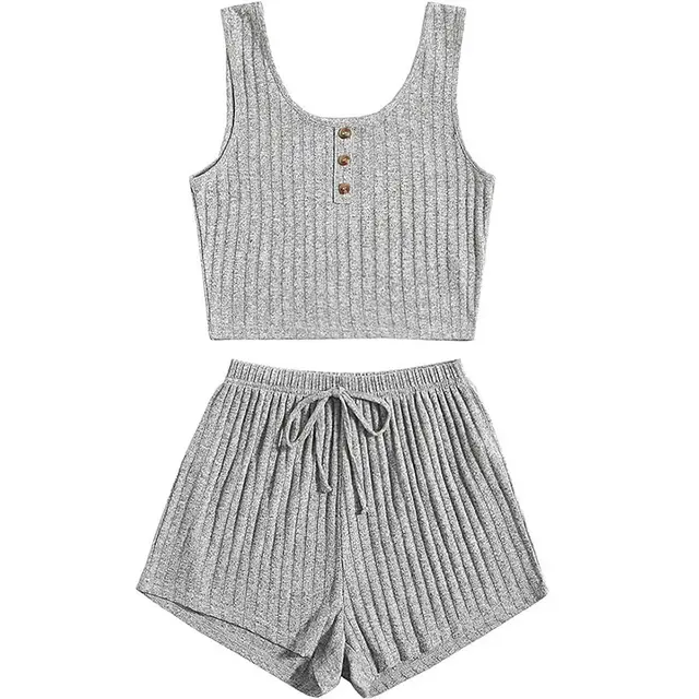 Women's Fashion Slim Fit Vest Shorts Set Light Gray - Shop at LoveMi