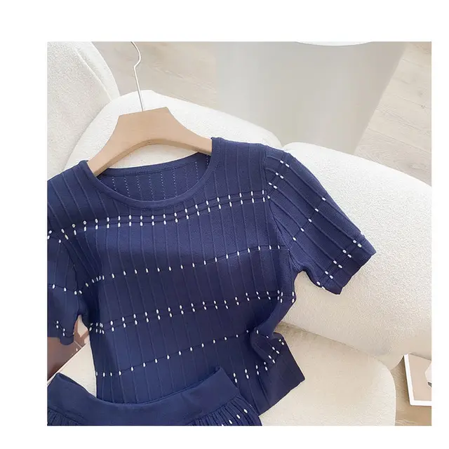 French Half Length Skirt Outfit Navy Blue Top - Shop at LoveMi