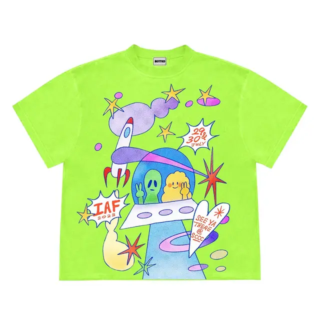 Ins Style Design Artistic Illustration UFO Niche Short Sleeve Fluorescent Green - Shop at LoveMi