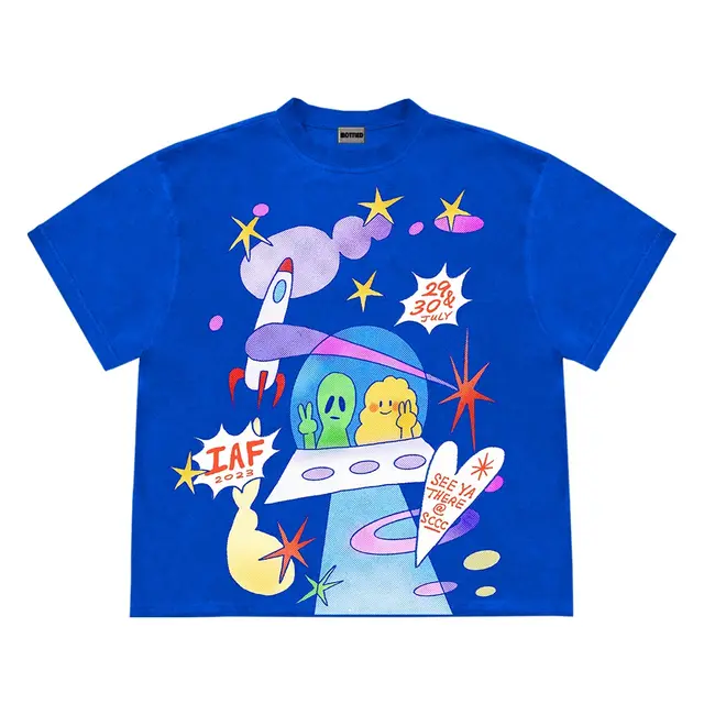 Ins Style Design Artistic Illustration UFO Niche Short Sleeve Sapphire Blue - Shop at LoveMi