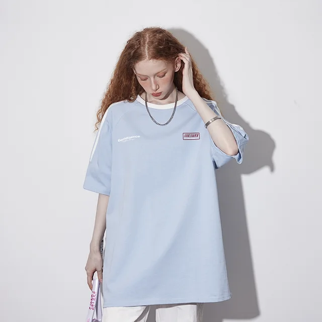 Retro Short Sleeve T shirt Summer Couple Loose Half Sleeve Blue - Shop at LoveMi