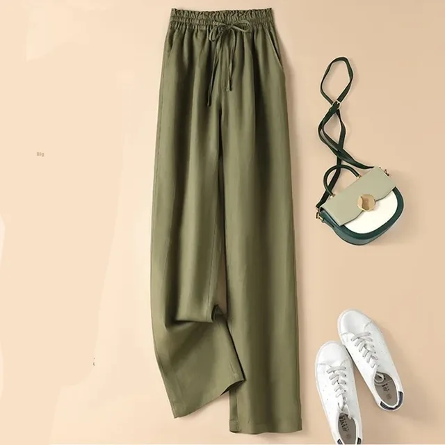 High Waist Thin Loose Straight Casual Trousers Olive Green - Shop at LoveMi