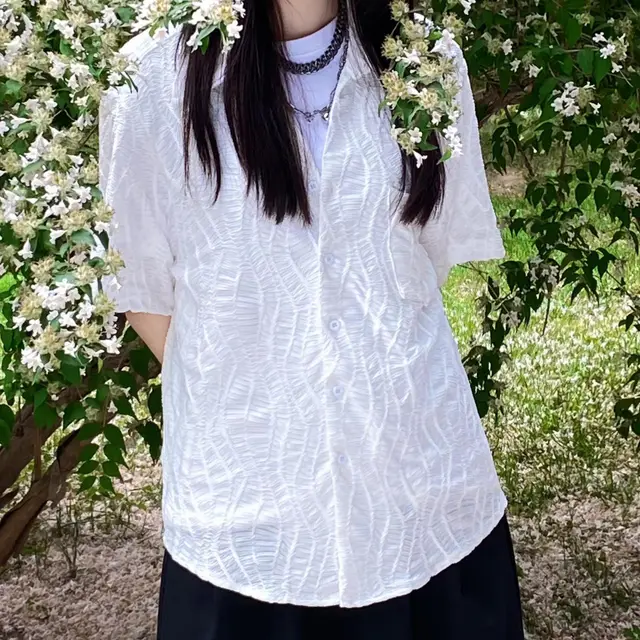 Niche Advanced Design Sense New Cuban Collar Retro Short Sleeve White - Shop at LoveMi