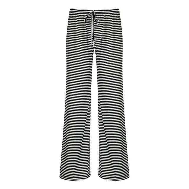 Women's Striped Print Trousers Y2K Fashion Casual Lace Up Home Straight Wide leg Pants Black - Shop at LoveMi