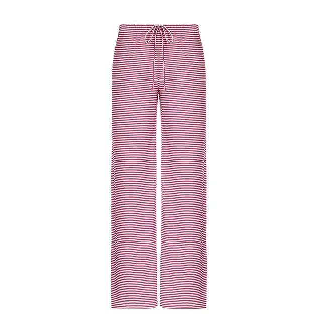 Women's Striped Print Trousers Y2K Fashion Casual Lace Up Home Straight Wide leg Pants Red - Shop at LoveMi