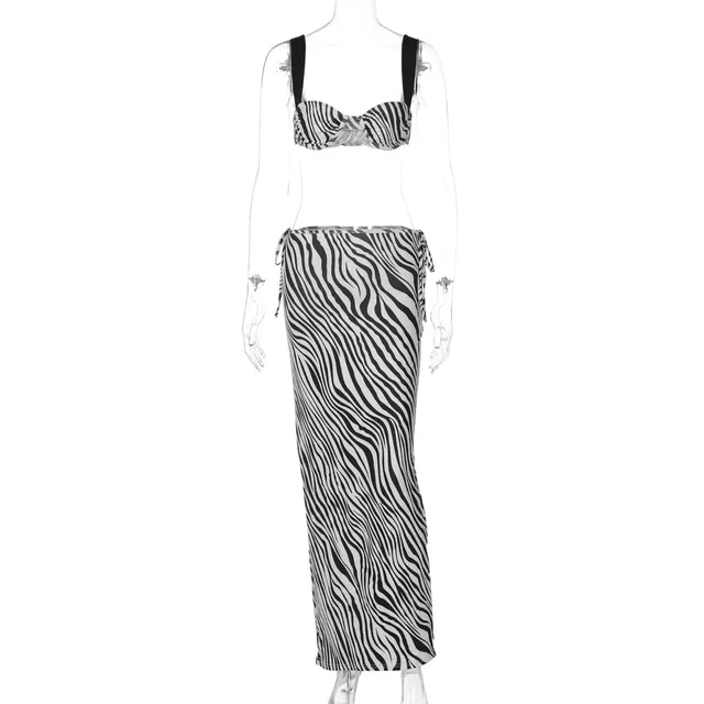 European And American Style Spaghetti Straps Chest Wrap Navel Dress Fashion Print Holiday Suit Zebra Stripes - Shop at LoveMi
